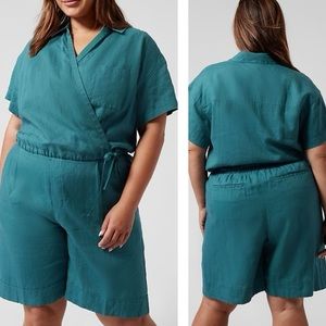 PLUS Athleta NEW 100% Linen Cropped Playa Wrap Tie Top in‎ Teal Size 3X